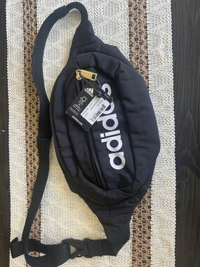 adidas Black Waist Sling with White Logo and Gold Zip Pull